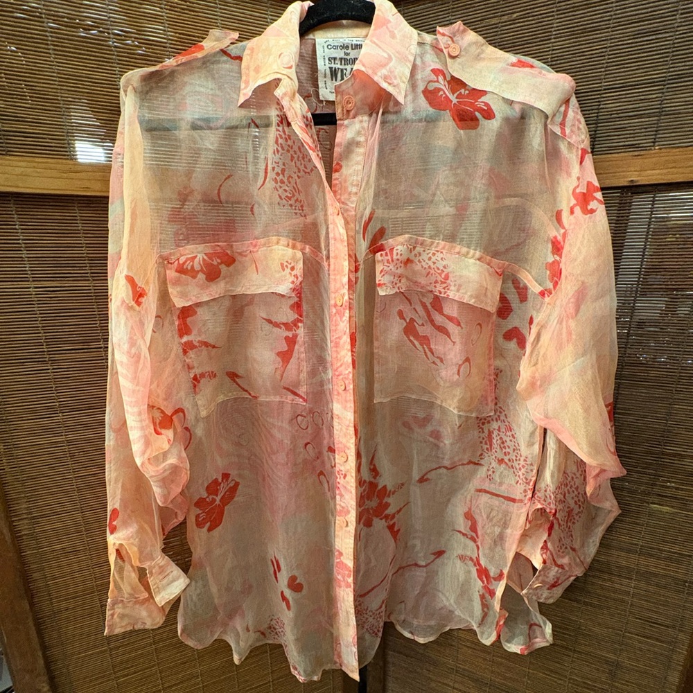 Carole Little Sheer Floral Pink and Red Blouse